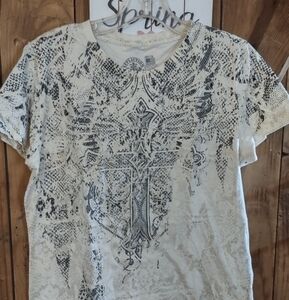 Affliction Cream And Metallic Snake Wings T Shirt